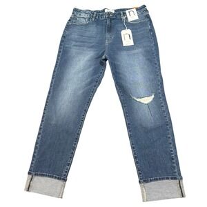 Nature Denim Distressed Cuffed Hem Mom Jeans Relaxed Fit Medium‎ Wash 12/31 NWT